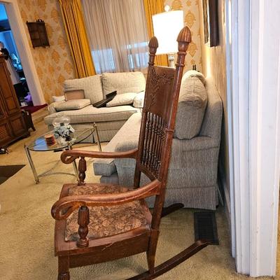 Large Antique Carved Oak Rocker