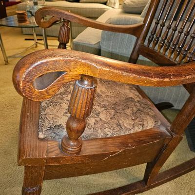 Large Antique Carved Oak Rocker