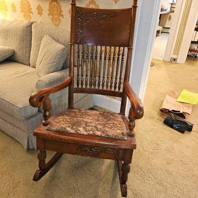 Large Antique Carved Oak Rocker