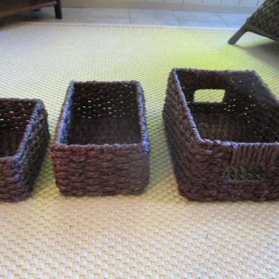 Set of Three Rectangular Woven Storage Baskets - A