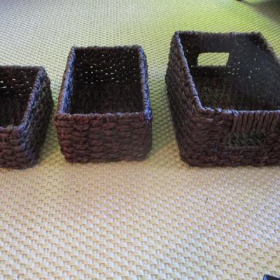 Set of Three Rectangular Woven Storage Baskets - A