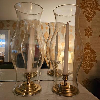 14" Tall Brass Candles with Glass