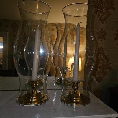 14" Tall Brass Candles with Glass