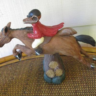 Vintage Talton Composition Resin Figurine Fox Jockey Hunter Jumper on Horse Signed - A