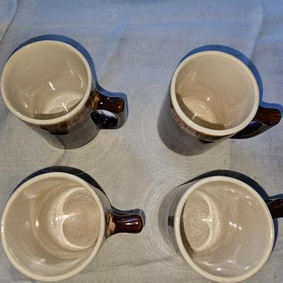 4 Vintage Drip Edge Pottery Coffee Mugs Roseville