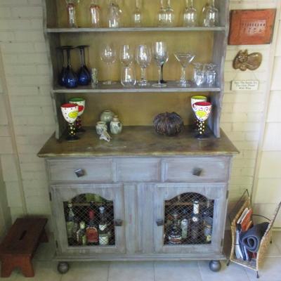 French Country Shabby Chic Buffet Hutch - A