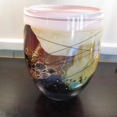 John Gerletti Abstract Design Hand Blown Studio Art Glass Vase - B
