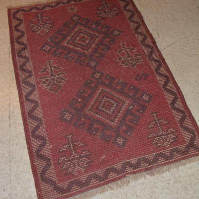 Vintage Woven Wool Geometric Entry Way Rug AS IS 47"x32"