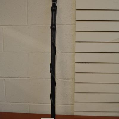 Hand Carved Snake and Head Wood Walking Stick Kenya 36.5"