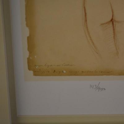 Framed, Matted, and Signed Print Realism Sketch of Woman Posing by Ethan Harper