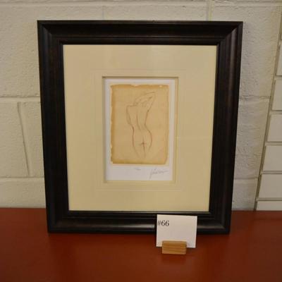 Framed, Matted, and Signed Print Realism Sketch of Woman Posing by Ethan Harper