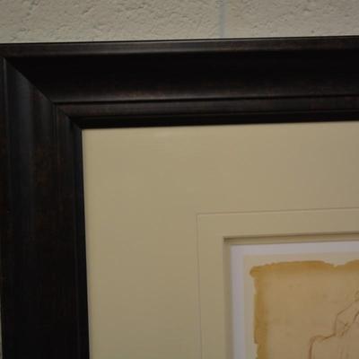 Framed, Matted, and Signed Print Realism Sketch of Woman Posing by Ethan Harper