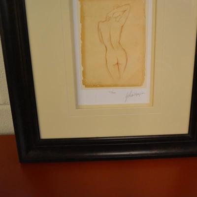 Framed, Matted, and Signed Print Realism Sketch of Woman Posing by Ethan Harper