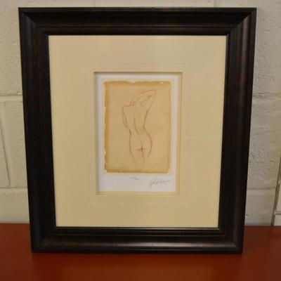 Framed, Matted, and Signed Print Realism Sketch of Woman Posing by Ethan Harper