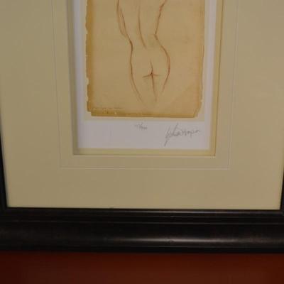 Framed, Matted, and Signed Print Realism Sketch of Woman Posing by Ethan Harper