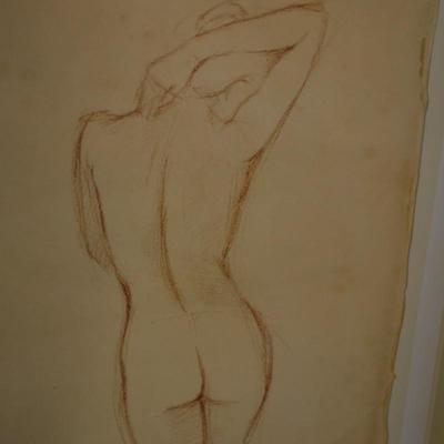 Framed, Matted, and Signed Print Realism Sketch of Woman Posing by Ethan Harper
