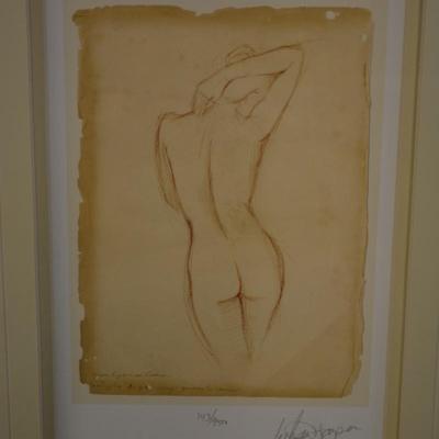 Framed, Matted, and Signed Print Realism Sketch of Woman Posing by Ethan Harper
