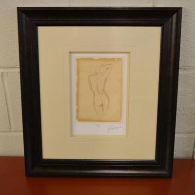 Framed, Matted, and Signed Print Realism Sketch of Woman Posing by Ethan Harper