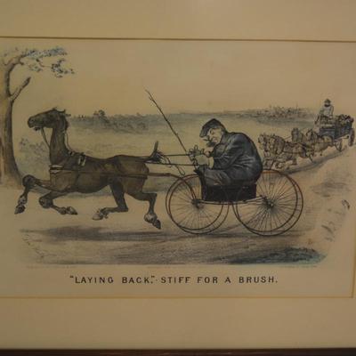 Currier & Ives Print "Laying Back" Framed & Matted 21.5"x17.5"