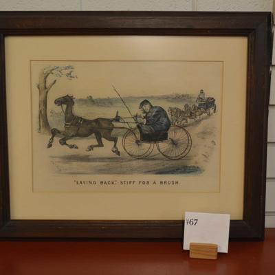 Currier & Ives Print "Laying Back" Framed & Matted 21.5"x17.5"