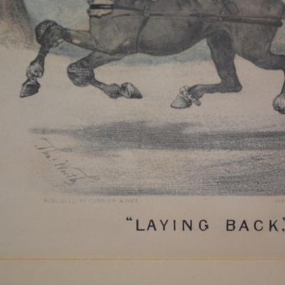 Currier & Ives Print "Laying Back" Framed & Matted 21.5"x17.5"