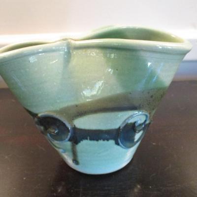 Contemporary Glazed Pottery Bowl with Slip Design by TT Pottery Studios - B
