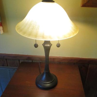 Bronze Finish Table Lamp with Frosted Ivory Glass Shade- B
