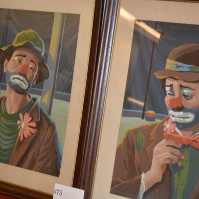 Set of Framed Matching Emmett Kelly Paint by Numbers Paintings