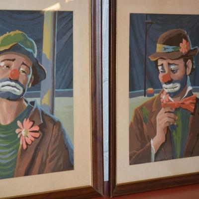 Set of Framed Matching Emmett Kelly Paint by Numbers Paintings