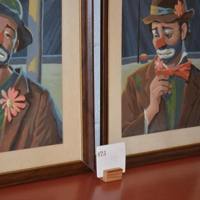 Set of Framed Matching Emmett Kelly Paint by Numbers Paintings