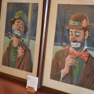 Set of Framed Matching Emmett Kelly Paint by Numbers Paintings