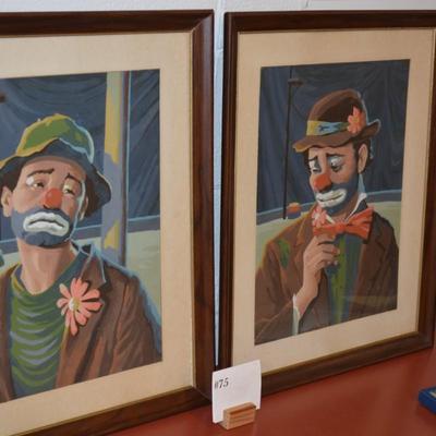 Set of Framed Matching Emmett Kelly Paint by Numbers Paintings