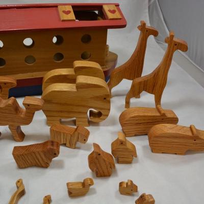 Hand Crafted Wooden Noah's Ark w/ Animals