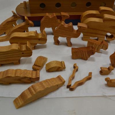 Hand Crafted Wooden Noah's Ark w/ Animals