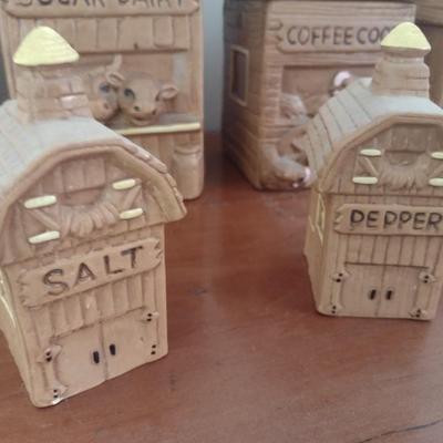 Vintage Twin Winton Barnyard Pottery Canister Set