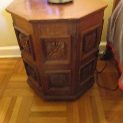 Hexagonal Wooden Faceted Design Side Table with Storage- Approx 23 1/2