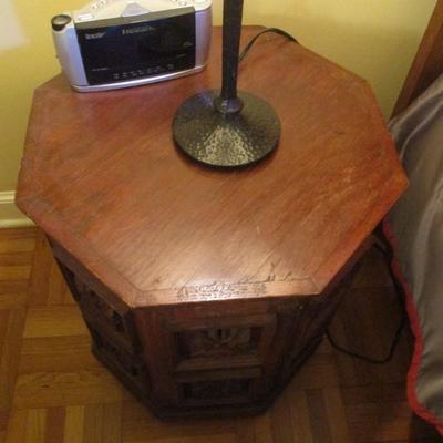Hexagonal Wooden Faceted Design Side Table with Storage- Approx 23 1/2