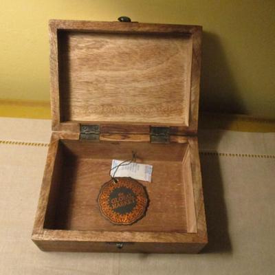 Wood Trinket Box with Metal Inlay Moon Design- F