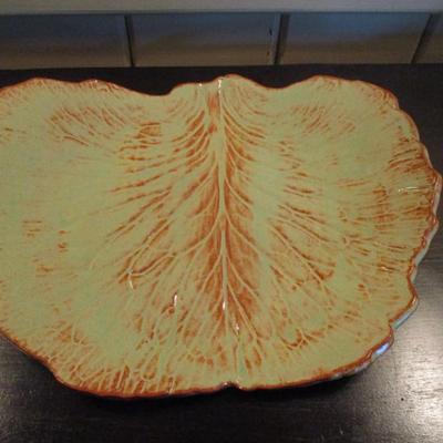 Handmade Pottery Leaf Design Dish- Signed by Artist- Approx 8 3/4