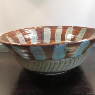 Handmade Glazed Pottery Bowl- Signed by Artist- Approx 11