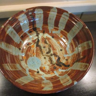 Handmade Glazed Pottery Bowl- Signed by Artist- Approx 11