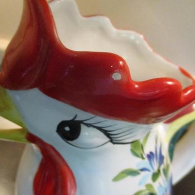 Hand Painted Ceramic Rooster Pitcher- Lord & Taylor- Approx 8 1/2