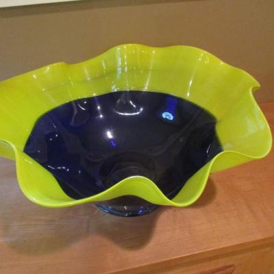 Large Hand Blown Glass Bowl- Approx 11 3/4