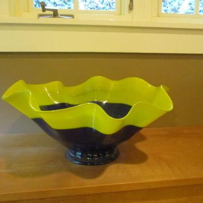 Large Hand Blown Glass Bowl- Approx 11 3/4