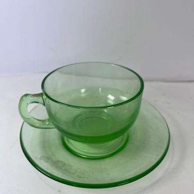 Uranium green glow  Glass set four tea coffee cups and saucers