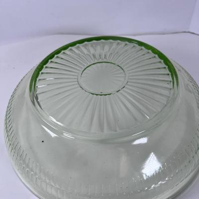 10" Optic ray Uranium Green Glow Glass fruit Bowl 1940s