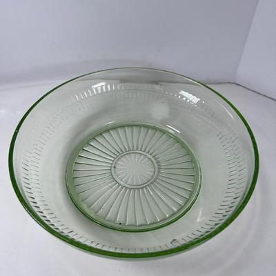 10" Optic ray Uranium Green Glow Glass fruit Bowl 1940s