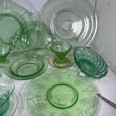 Large lot 17 pieces uranium Glow Glass, Plates, Bowls, Cake trays