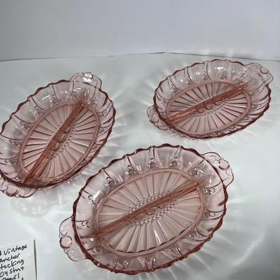 Three Anchor Hoking Vintage Pink glass serving trays