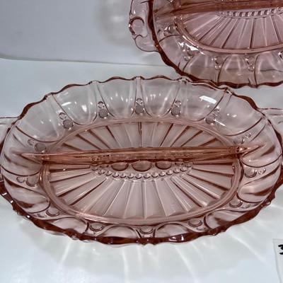 Three Anchor Hoking Vintage Pink glass serving trays